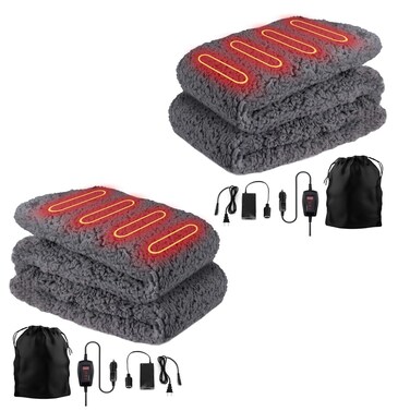 VaygWay Sherpa Fleece Travel Blanket &ndash; Comfortable Blanket for Car -Premium Quality Grey Fuzzy Soft Plush Warm 59" x 43&rdquo; Home and Car Automotive Blanket- for Winter, Camping, Summer (2 Pack Grey)