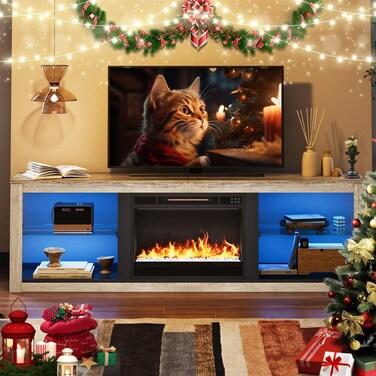 Bestier Fireplace TV Stand for TVs Up to 75",Gaming Entertainment Center with 18" Electric Fireplace, Adjustable Shelves,LED Tv Console with Modern Design for Living Room,Grey
