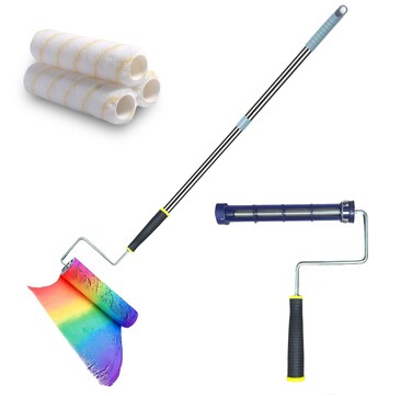 Paint Roller Long Handle - 48" Adjustable Paint Stick Roller with Non-Slip 9" Paint Rollers Frame,Paint Roller Extension Pole, 3pcs Replacement Covers - for Wall,Ceiling Painting