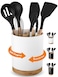 LoeJan 3 Compartment Utensil Holder, Extra Large Utensil Crock, Stable Ceramic Utensil Organizer, Cooking Tool Organizer Set for Kitchen Counter Farmhouse Decor (A-White(Vertical Stripe))