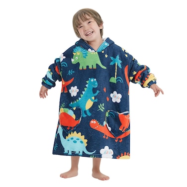 Mewkou Wearable Blanket Hoodie for Kids Oversized Sherpa Blanket Hoodie for Kids Boys Girls Toddler 2-6YR,Dino