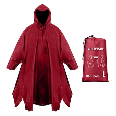 YILUYISHE Unisex Rain Poncho for Adults, Hooded Waterproof Raincoat Jacket for Hiking, Camping and Outdoor (Dull Red)