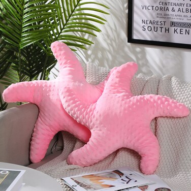 Fumete Starfish Pillows Beach Coastal Room Decor Ocean Themed Pillows Star Shaped Throw Pillows 20'' Cute Pillows Starfish Stuffed Animal Plush for Bedroom Living Room Sofa Couch(Pink,2 Pcs)