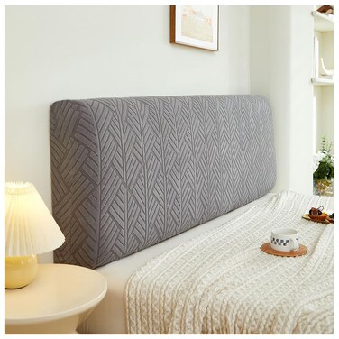 W WWEENUO Stretch Bed Headboard Covers, Jacquard Fabric Headboard Slipcover, Soft Dustproof Protector Cover for Upholstered Headboard Queen King (Dark Gray, 1.8m/70.9in)