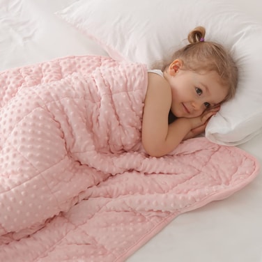 Huloo Sleep Kids Weighted Blanket Twin 7lbs (41"&times;60",Pink) Breathable Soft Minky Weighted Throw Blanket for All Season,Heavy Blanket with Premium Glass Beads