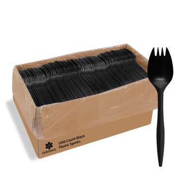 [1000 Pack] Disposable Plastic Sporks-Party Dimensions Bulk Black Disposable Silverware Plastic Cutlery Spork (Sporks)
