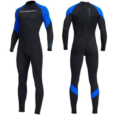 Dive Skins for Women Men Full Body Swimsuit Rash Guard Scuba Skin Thin Wetsuit, One Piece Long Sleeve Quick Dry Diving Skin UV Protection Surfing Spandex Wet Suit for Water Sport (2XL, Men-Blue)