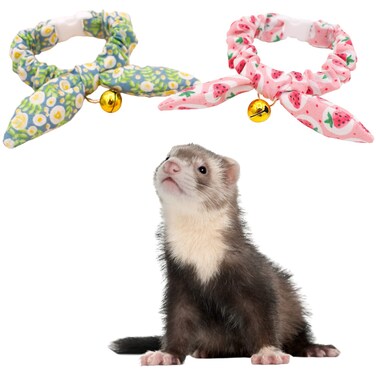 2 Pack Ferret Collar with Bell - Adjustable 4.7 to 8.7Inch Safety Quick Release Collar Adjustable Elastic Band Bunny Ears Bowtie for Ferret Rabbit Small Animal Kitten Puppy (2 Pack)