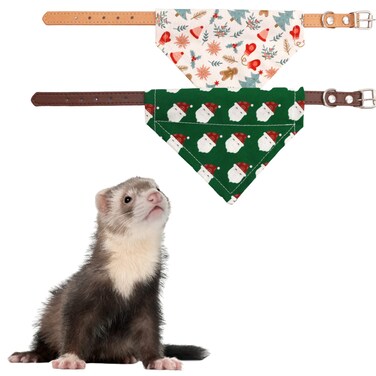 2 Pack Christmas Ferret Collar - Adjustable 5.9 to 8.7 Inch Soft Leather Collar Xmas Style Ferret Bandana Triangle Bibs Cotton Scarf for Ferret Rabbit Small Animal Kitten Puppy (2 Pack)