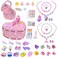 FAMOPLAY Kids Jewelry for Girls with DIY Jewelry Box,Little Girls Jewelry Princess Dress Up Jewelry Set Includes Necklaces,Rings,Bracelets,Hair Ties,Hair Clips Gift Toys for Age 4 5 6+ Girls