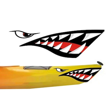 MOOCY 2Pcs Shark Teeth Mouth Kayak Stickers，Kayak Decals Waterproof DIY Funny Graphics Accessories for Kayak Canoe Fishing Boat Car Truck Jet Ski Hobie Dagger Ocean Boat Decoration(Shark-nb)