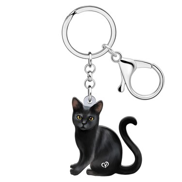 YAYAKO Acrylic Halloween Black Cat Keychain Accessories Cool Stuff Cat Lover Gifts for Women Men Girls Purse Charms (Black)