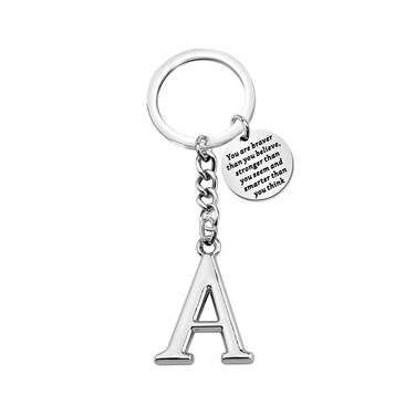 BNQL Letter Keychain Initial Alphabet Initial Letter Pendant with Key Ring Inspirational Gifts You Are Braver Stronger Smarter Than You Think (A)