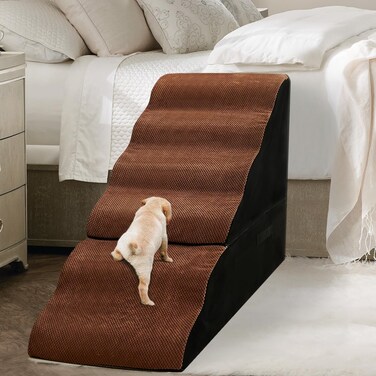 Dog Stairs for High Beds 30-36 inches Tall, MALOROY 6-Step Dog Stairs/Dog Steps for High Bed, Curved Pet Stairs for Small Dogs, Dog Ramp for Large Dogs for Beds, Pet Steps for Old Dogs/Cats, Brown