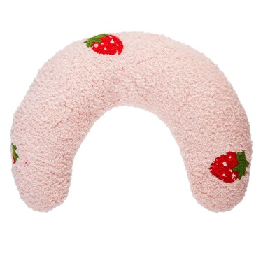 Lystaii Cat Calming Pillow for Indoor Pet Cat Dog Pillow Soft Fluffy Cat Bed Pillow Dog Neck Pillow Pet Toy Half Donut Anxiety Relief Pet Pillow with Cute Embroidery Pattern (Pink, Strawberry)