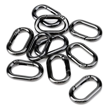 Tighall 10 PCS Black Oval Carabiner Metal Spring Key Ring, Spring Keyring Buckle for Key, Bag