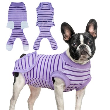Dog Recovery Suit, Surgery Recovery Suit for Male Female Dogs Cats Spayed Dog Onesie After Surgery, Dog Post Surgery Suit Anti Licking &amp; Biting Surgical Shirt with Pee Hole，Purple Small