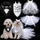 4 Pcs Dog Wedding Costume Set Include Dog Wedding Veil with Clip Dog Wedding Bandana Dog Skirt Adjustable Formal Dog Wedding Bandana with Bowtie for Dog Bride Bridegroom Outfit Wedding Party(Medium)
