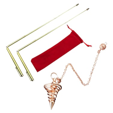 EMVANV Copper Dowsing Rod, 4pcs/Set Tool Detect Gold Divining Dowsing Rod Set Measuring with Pendulum Pendant(as Shown)