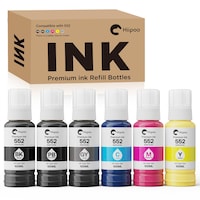 Hiipoo 600ML 552 T552 Ink (Not Sublimation Ink) Refill Bottles Replacement for Ecotank Photo ET 8550 ET8550 Printer (6x100ML, BK PB C M Y GY)