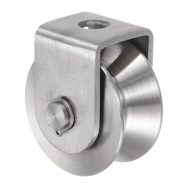 uxcell V Groove Wheel Pulley 304 Stainless Steel, 1.9" Dia Track Wheel Pulley Block Loading 880lbs for Sliding Gate, Industrial Machines, Groove Width 0.62