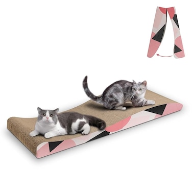 ComSaf Wave Curved Cat Scratching Pad, Foldable Cat Scratcher Cardboard, Corrugated Scratch Pad, Long Scratching Lounge Bed for Cat Kitten Kitty, Protecting Furniture, Reversible