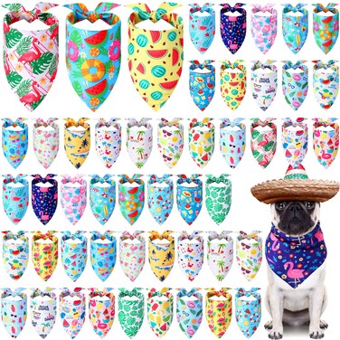 Sweetude 50 Pieces Hawaiian Dog Bandanas Summer Bandanas for Dogs Triangle Dog Scarf Dog Kerchief Set Dog Bandanas for Summer Hawaiian Pet Costume Accessories
