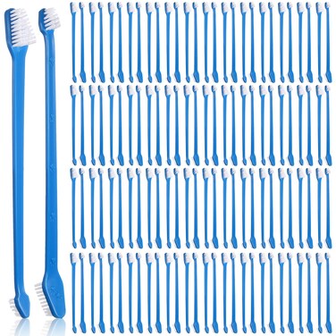 Gerrii 200 Pcs Dog Toothbrush Double Headed Dog Pet Toothbrush Long Handle Dog Tooth Brushing Kit Soft Bristles Pet Toothbrush for Dogs Cat and Most Pets Teeth Cleaning Dental Oral(Blue)