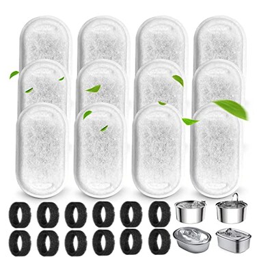 Cat Water Fountain Filters for 108/3.2L&amp; 67oz/2L Stainless Steel Pet Water Dispenser Fountain Filters,12 Cat Fountain Filter Replacement with 12 Sponges