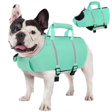 AOFITEE Dog Life Jacket, Dog Life Vest for Swimming with High Flotation, Small Dog Swimsuit Lifejacket with Rescue Handle and Zipper, Reflective Dog Swimming Vest for Small Medium and Large Dogs, S