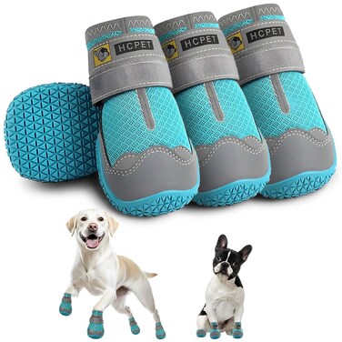 Hcpet Dog Shoes for Large Dogs, Breathable Dog Booties for Small Medium Dogs, Anti-Slip Dog Boots &amp; Paw Protectors for Hot Pavement Winter Snow Hiking with Reflective Straps Blue Size 8