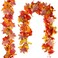 Sggvecsy 3 Pack Fall Maple Leaf Garland 5.7Ft/Piece Artificial Autumn Maple Leaves Garland with Berries Fall Leave Vines Hanging Foliage Garland for Indoor Outdoor Home Thanksgiving Fireplace Decor