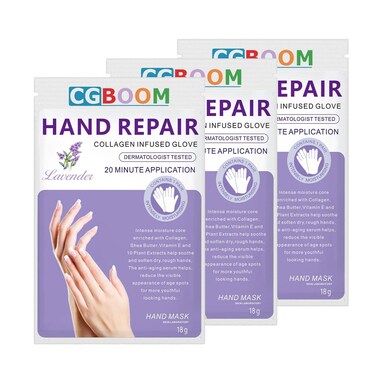 CGBOOM 3 Pairs Hand Masks Moisturizing Gloves, Hand Skin Repair Renew Mask Infused Collagen, Vitamins + Natural Plant Extracts for Dry, Aging, Cracked Hands (Honey and Milk)
