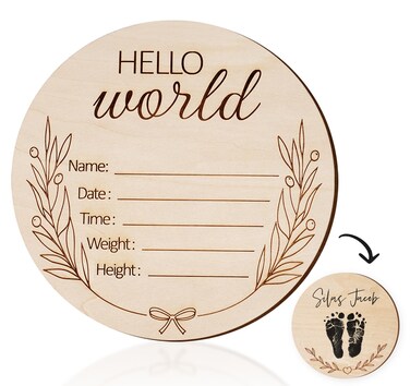 Wooden Baby Announcement Sign, 5.9" Hello World Newborn Sign, Birth Announcement Sign, Baby Name Announcement Sign for Hopspital Photo Prop Baby Nursery Gift