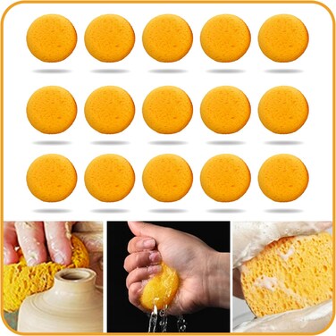 Rokkuon 15Pcs Pottery Sponges for Clay, Clay Sponge 2.5inch, Sponge for Cleaning Sponge Horse Bridle, Round Sponge, Clay sponges for Pottery, for Kitchen Sponge Shoes Leather Care