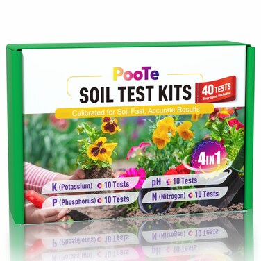 PooTe Soil Test Kit - 4-in-1 Soil Testing Kit with Test Tube &amp; Tablets - 40 Tests Upgraded Accurate Tester for pH Nitrogen Phosphorus &amp; Potassium in Garden Lawn Yard Vegetable