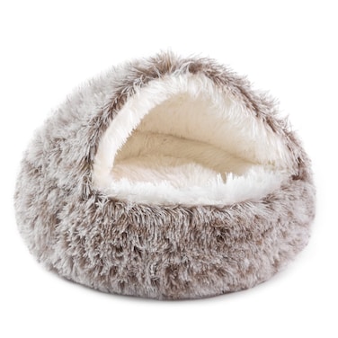 NOYAL Dog Bed Round Hooded Plush Cat Cave Donut Anti Anxiety Fluffy Dog Bed for Small Medium Dog and Cat