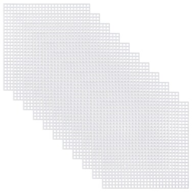 Pllieay 30 Pieces 6 Count Plastic Mesh Canvas Sheets for Embroidery, Acrylic Yarn Crafting, Knit and Crochet Projects (4.1 X 4.1 Inch)