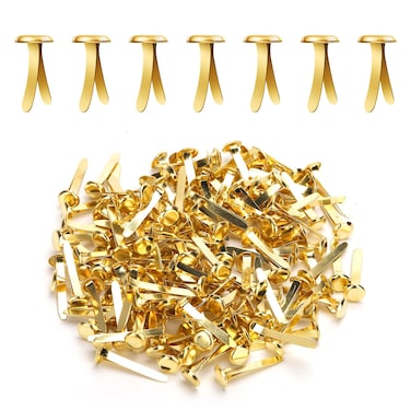 150pcs Metal Paper Fasteners, 0.31x0.67in Gold Paper Clips Round Head Mini Brads DIY Split Pins for Crafts Scrapbooks Cards Photo Walls