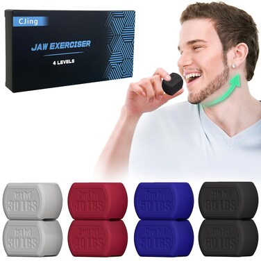 Jaw Exerciser for Men &amp; Women &ndash; Silicone Jawline Exerciser Tablets &ndash; Double Chin Reducer Eliminator &ndash; Different Resistance Levels &ndash; Powerful Jaw Trainer (Black,Blue,RED,Gray)