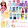 Miunana 5.3 Inch Girl Doll Dress 36 PCS Clothes and Suitcase and Hats for 4-6 Inch Girl Doll Top and Pants Fashion Outfits Doll Shoes Dollhoues Furniture Kit