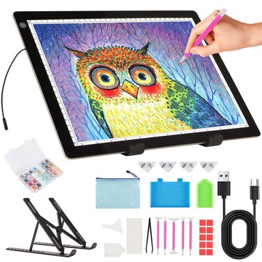 A3 Light Pad - Diamond Painting Light Board with Stand, Stepless Dimmable 3 Levels Brightness Tracing Light Box, Ultra-Thin LED Light Pad for Weeding Vinyl Drawing Diamond Painting Sketching