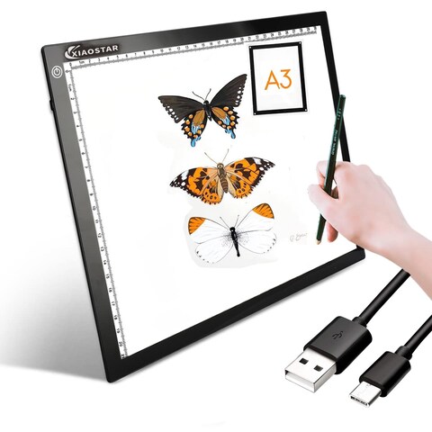 Light Box Drawing Pad A3, Tracing Board with Type-C Charge Cable and Brightness Adjustable for Artists, AnimationDrawing, Sketching, Animation, X-ray Viewing (A3-S)