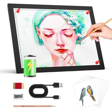 Rechargeable A4 Light Box for tracing,Magnetic Light pad Built-in 2500mAH Battery,5 Levels of Brightness Light Table,Portable Light Board for Diamond Painting Drawing,Sketching,Animation,X-ray