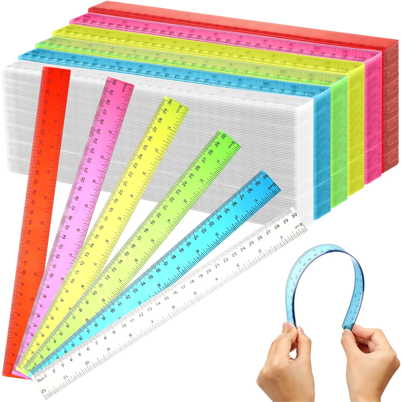 Buy Fumete 300 Pack Clear Plastic Rulers Bulk 12 Inch Ruler First Day ...