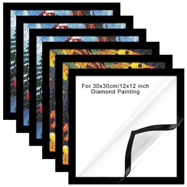 6 Pcs Diamond Art Frames Magnetic Picture Frame 12 x 12 Inch Frames for Diamond Painting Pictures Self-adhesive Diamond Art Frames Painting Frames for Wall Window Home Office Photo Display