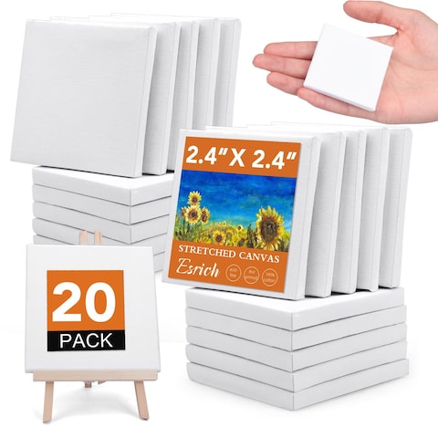 ESRICH Mini Stretched Canvas 20Pack 2.4x2.4inch, 2/5&#39;&#39;Profile Art Primed Canvases for Painting, Cotton Small Professional Stretched Canvas for Kids and Art Supplies.