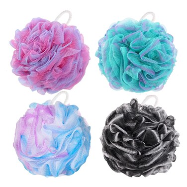 BTYMS 4 Pieces Loofah Bath Sponge 75g/pc Bath Puffs Shower Scrunchies Large Body Wash Sponge for Shower Exfoliate