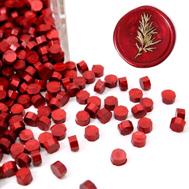 UNIQOOO 180 Pcs Metallic Burgundy Wine Red Box Sealing Wax Beads Nuggets for Wax Seal Stamp, Great for Embellishment of Cards Envelope, Wedding Invitation, Wine Package, Gift Idea