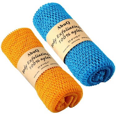 AbuQ 2 Pieces African net Sponge for exfoliating,African exfoliating net, African wash net, African Ghana Sapos scrubbing washcloth rag for Smoother Skin and Daily use (Pink Green)